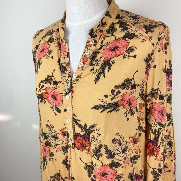 Free People Easy Girl Boho Bell Sleeve Top - Mustard Floral - Picture 3 of 7